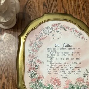 Framed 'Our Father' Prayer Wall Plaque - Gold Frame with Pink Floral